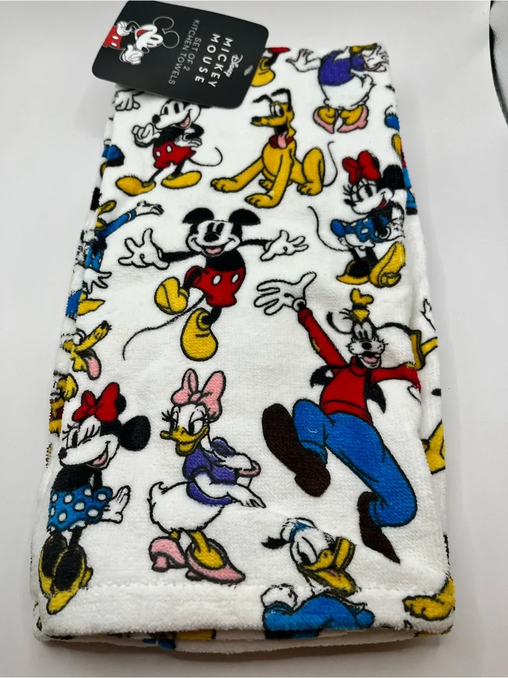 Disney Character Mickey Print Set of 2 Kitchen Towels White Red, Yellow, Blue